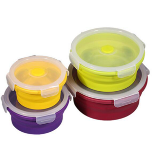 Eco friendly silicone foldable bowl with lid,silicone collapsible food storage,camping food storage box