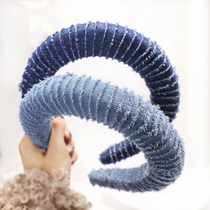 European Fashion Wide Jean Fabric Hair Bands Sponge Denim Headband for Women Headwear