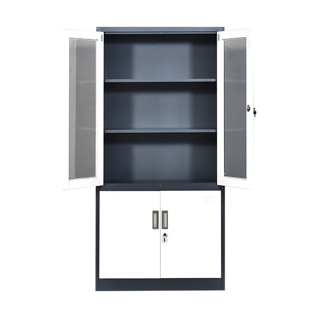 Factory direct sale cupboard design 4 doors metal glass door file cabinet office storage steel file side cabinet