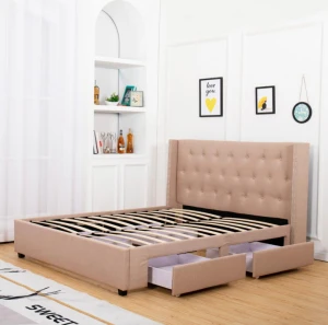 Factory Modern Fabric Soft Bed Luxury Multi-function Bed With Drawers