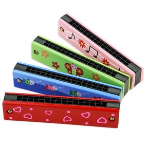 factory  price children&#39;s wooden musical  instrument early education creative toy 16 holes harmonica    switchable  mouth organ