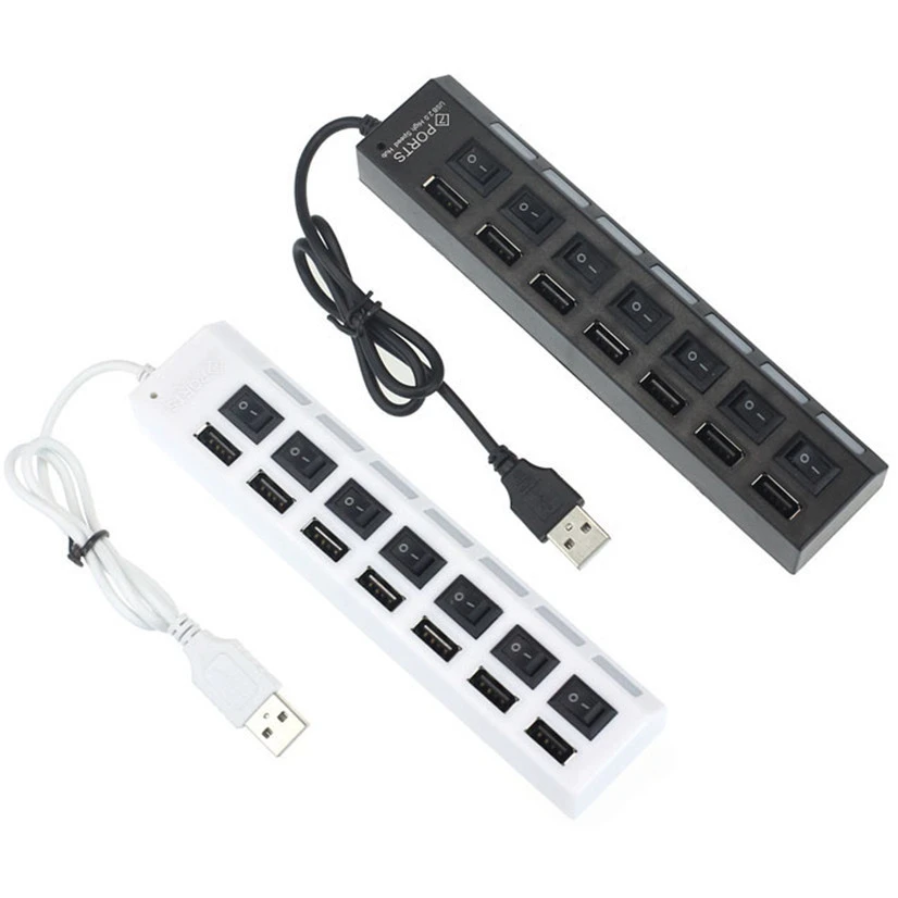 Factory price Hot Selling New 7 Ports LED USB 2.0 Adapter Hub Power on/off Switch For PC Laptop Drop Shipping