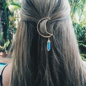 Fashion hairgrips moon natural stone pendant hair clips for long hair