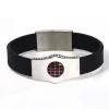Fashionable Making Stainless Steel Accessories Black Leather Bracelet with Inraying Natural Stone