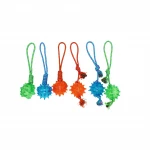 Fast Delivery Free Sample Cotton Woven Rope Spikey Pet Bite Ball TPR Rubber Dog Toy