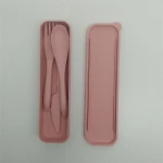 Free Sample Portable Reusable Wheat Straw Cutlery Set With Fork Knife Spoon Per Set With Case Packaging