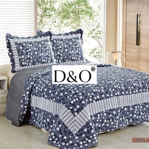 Fresh style printed embroidery bedspread set quilt set bedding set factory direct supply