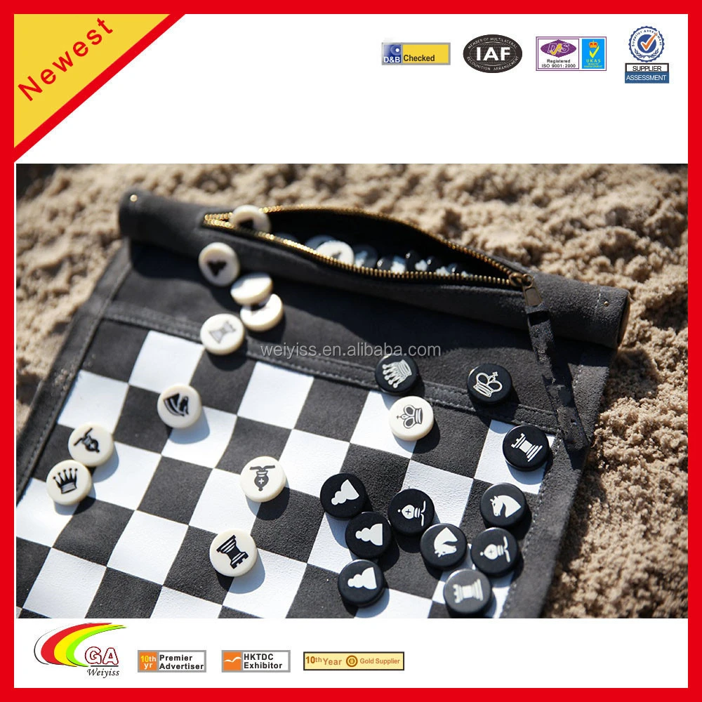 Genuine Leather Roll-Up Travel International Game Chess