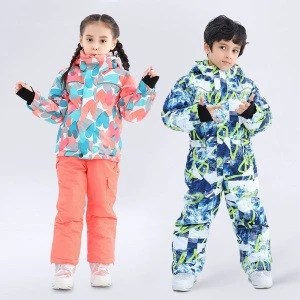 Girls and Boys One Piece Outdoor Thick Waterproof Windproof Ski Suit Camouflage Snow Wear for Children