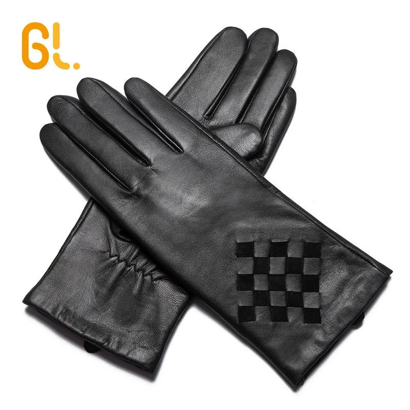 GL Women Fancy 100% Sheepskin Custom made Winter leather Driving  Gloves