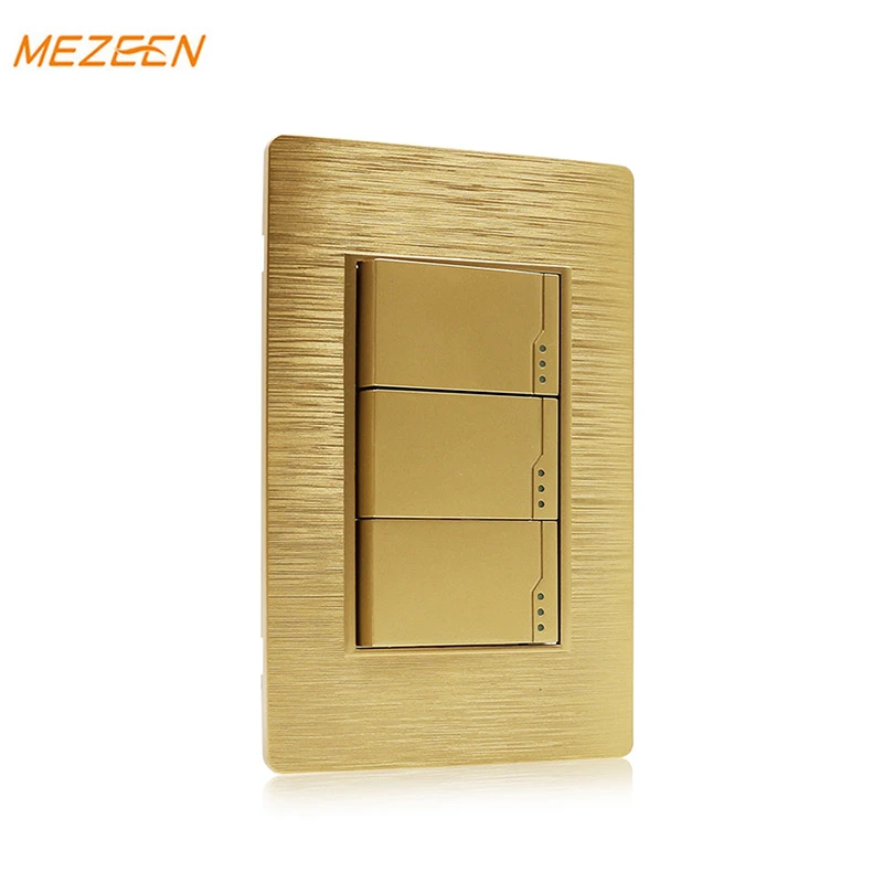 Gold PC Panel Switch and Socket 3 Gang 10A Electrical Decorate Style Wall Switch o