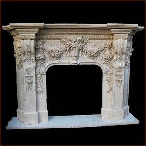 Good price and high polished hand made natural granite fireplace mantel shelf with flower sculpture decoration