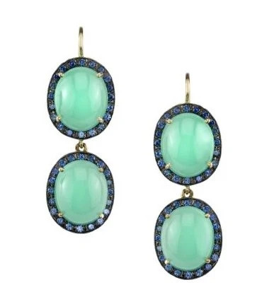 green chalcedony blue sapphire earrings Gold Plated antique jewelry finish 925 sterling silver elegant earrings manufacturer