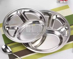 GUANGDONG KINGKONG Wholesale 4 compartments  metal stainless steel round serving tray round food dish