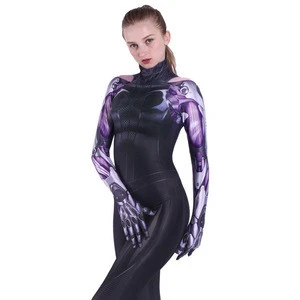Halloween Costumes Cosplay Women Print Leotard Purple Jumpsuit