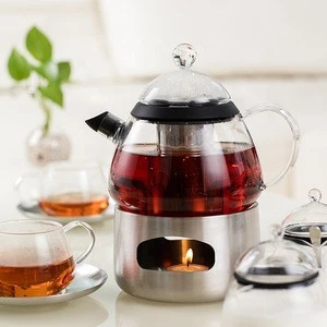 Hand Blown Heat Resistant Borosilicate Glass Tea Set/ Glass Tea Set with Warmer/ Hand Made Glass Tea Set