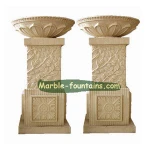 Hand Carve Customize Stone Sculpture Square Shape Natural Beige Marble Flower Pots & Planters