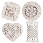Handmade Cotton Coasters Woven Braided Thick Macrame Table Hot Pads Mats Heat Resistant with Tassels for Office Home Kitchen Mug