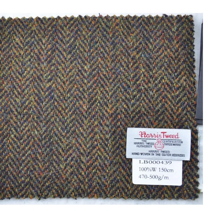 Herringbone pure wool cut length tweed fabric