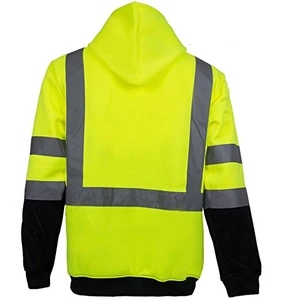 Hi-Viz Workwear Men&#039;s High Visibility Sweatshirt, Full Zip Hooded, Lightweight, Black Bottom