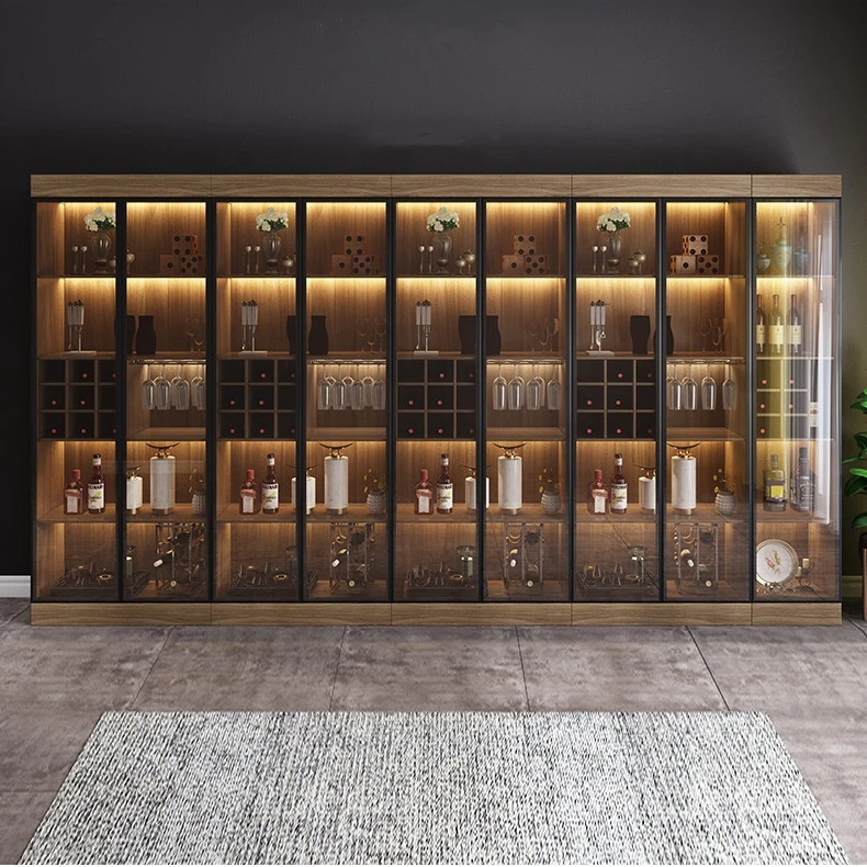 High-end Red Wine Display Shelf Alcohol Showcase with LED Light Wine Shop Furniture Wooden Wine Display Cabinet
