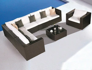high fashion black outdoor PE rattan garden L shape sofa with white color cushion AA2011