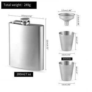 High Quality Classic Style 6/7oz Stainless Steel hip Flask Set With Solid Gife Box barware set