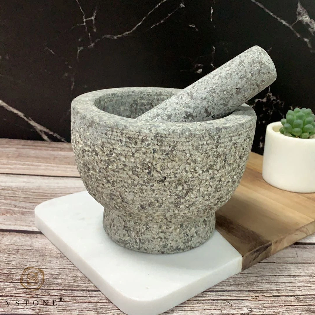 High Quality Natural Stone Rough Edge Granite Mortar and Pestle Marble Pestle and Mortar set for Kitchen