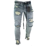 Hollow Out Stretchy Ripped Skinny Biker Jeans Taped Slim Fit Denim Pants motorcycles wrinkles Bermuda pants Knee Hole Jeans Man