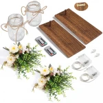 Home Party Decor Farmhouse Wood Hanging Mason Jar Wall Sconce LED String Lights with Hydrangea