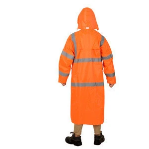 Hooded Adjustable Rain Coat Reflective Safety POLYESTER/PVC Rain Wear