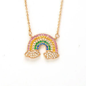 Hot Sale CZ Rainbow Necklace 16 inch Gold Chain Necklace Girls Jewelry