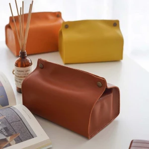 Hot Sale luxury leather tissue box facial tissue Cover holder for Home Living Restaurant Hotel Decor