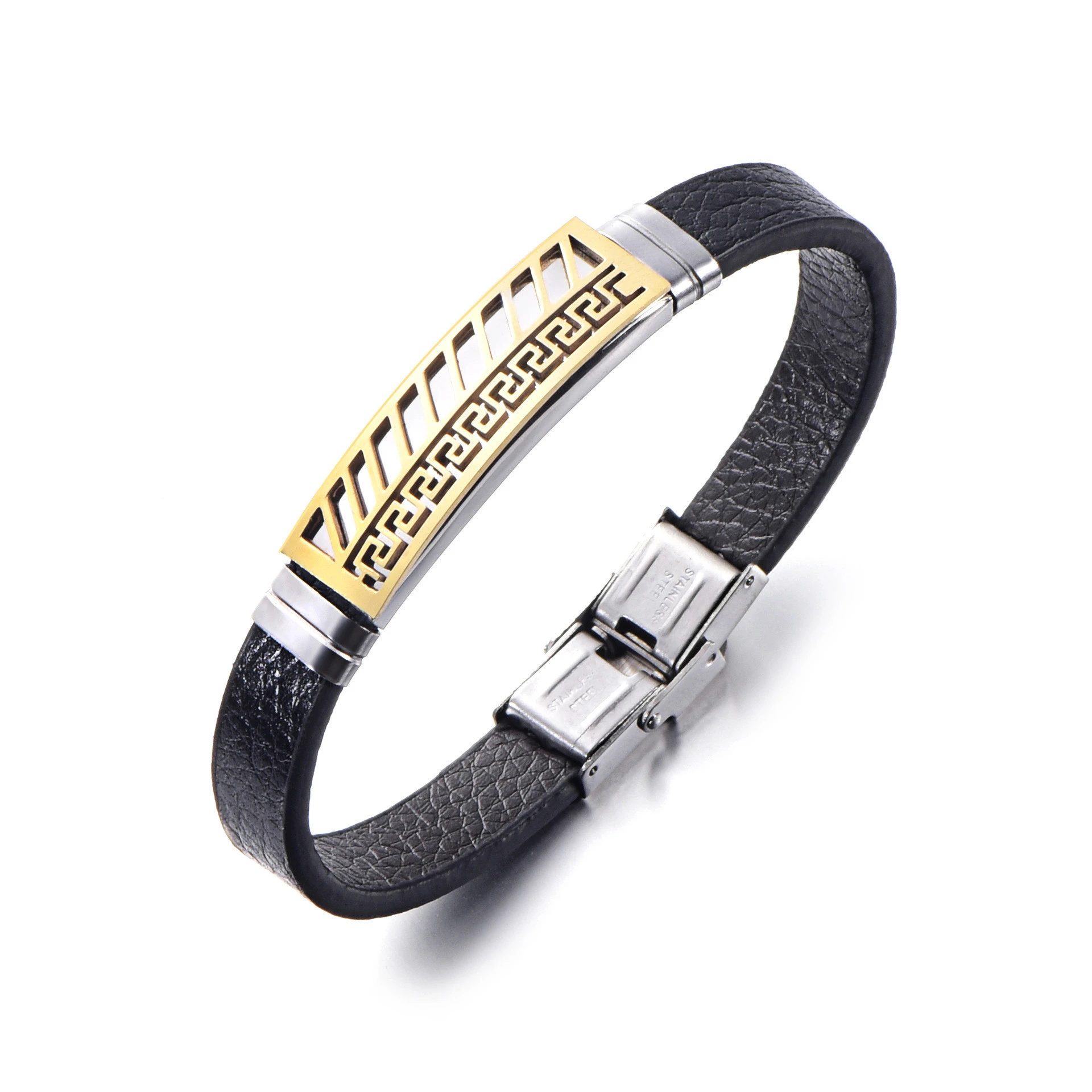 Hot sale promotional fashion jewelry unisex bangle stainless steel leather bracelets
