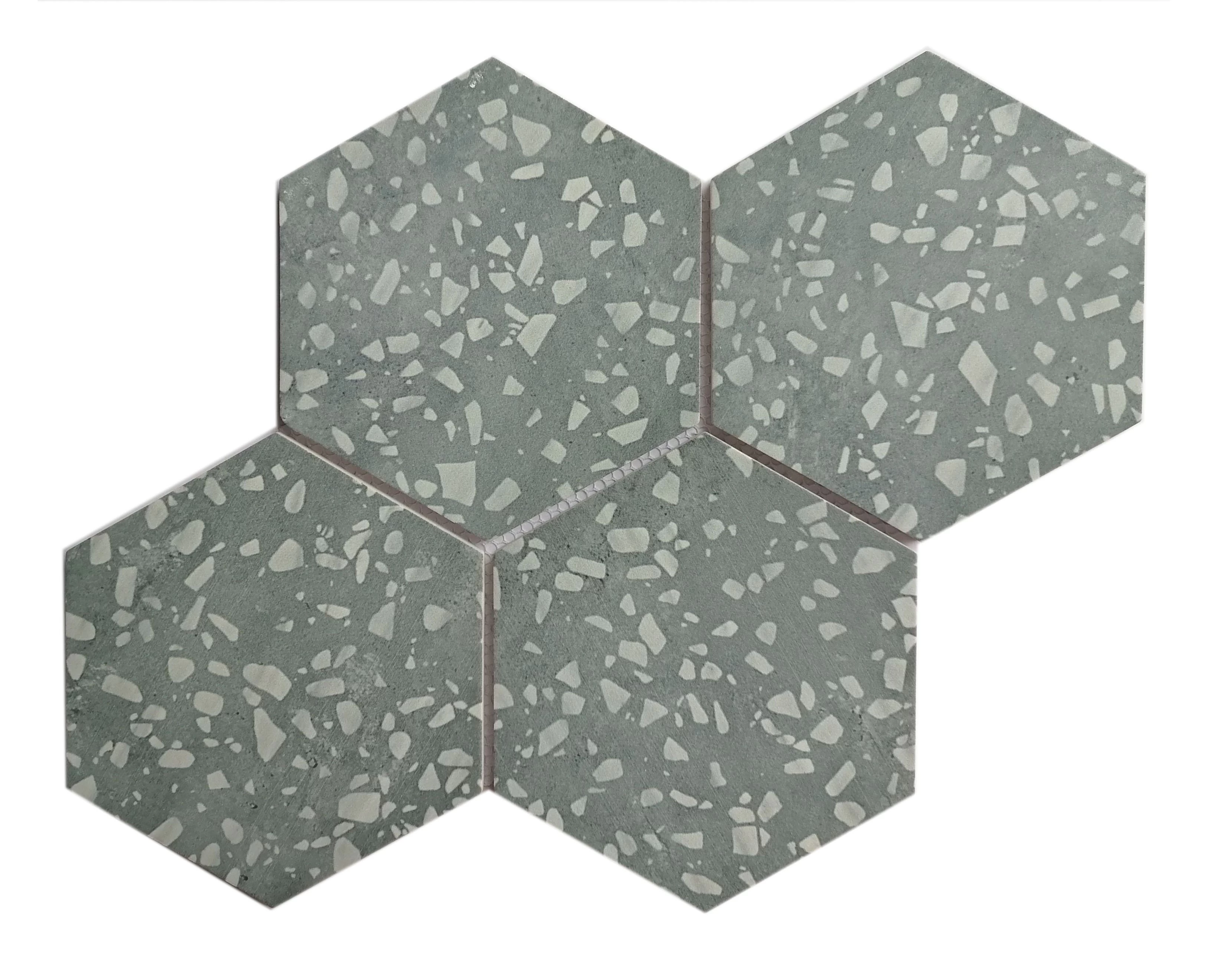 Hot sales floor non-slip matte surface white marble look enamel big hexagon recycled glass mosaic tile for wall