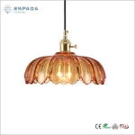 Hot Selling China Made E27 Pure Copper Lampholder Amber Petal Glass Pendant light