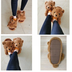 Hot Selling Multicolor Plush Teddy Bear Slippers Kids and Adult House Slippers