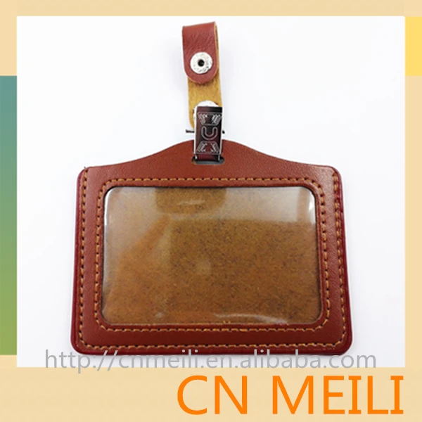 Hot-selling Vertical PU leather id badge card holder with badge clip