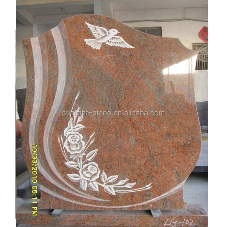 Indian Multicolor Red Roses Shadow Carved Granite Tombstone,headstones and monuments