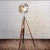 Import Industrial vintage lamp natural wooden colour adjusted height E27 tripod floor lamp from China