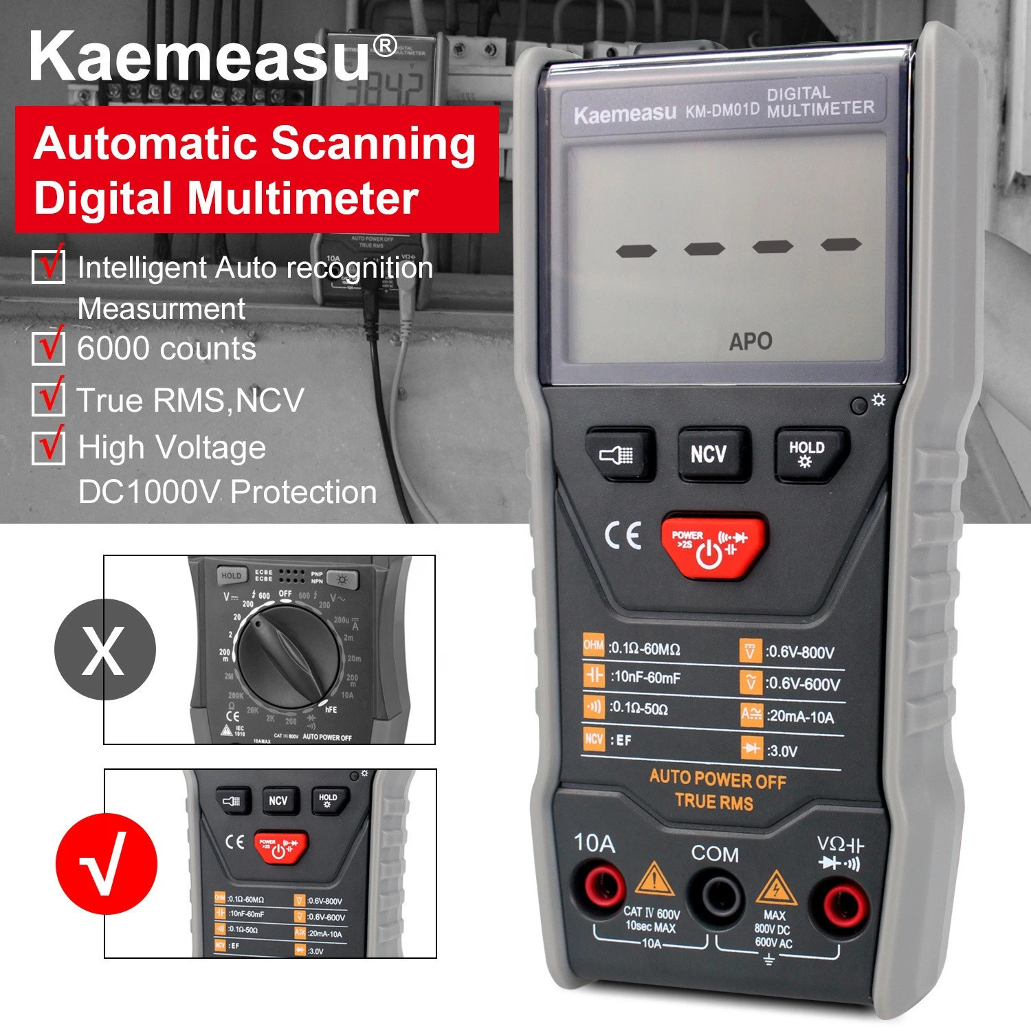 Intelligent Automatic Scanning Digital Multimeter 3 5/6-digit DC/AC Electronic Maintenance instrument Tools KM-DM01D