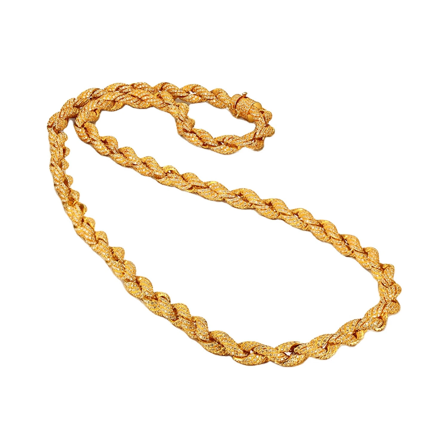 JASEN Jewelry  Hip hop jewelry 18k gold rope Iced Out  Cz twist Chain Necklace