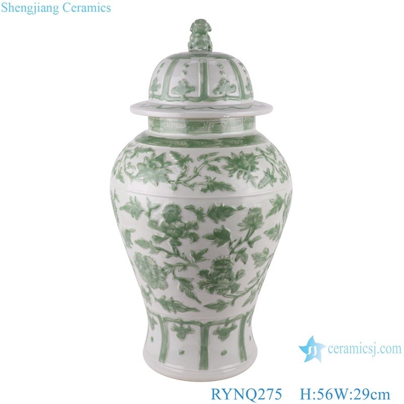 Jingdezhen Porcelain Green Twisted Flower Pattern Ceramic Storage Pot Lidded Ginger Jars
