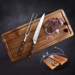 KEYO German Premium SS430 Black Walnut Wooden Handle 3 Pieces Chef Professional Meat Carving Knife Fork BBQ Tool Sets