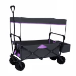 KINDE Folding Handcart Garden Trolley Camping Cart Beach Trolley 4 Widen PU Wheels  With Canopy 80KG In Stock