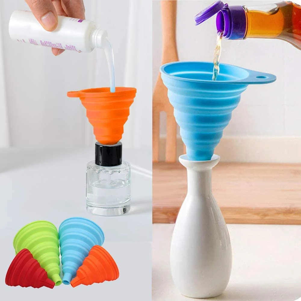 Kitchen Accessories Food Grade Silicone Collapsible Funnel Silicone Foldable Kitchen Funnel for Liquid and Powder Transfer