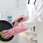 Kitchen cleaning rubber-gloves long style laundry washing dishes-gloves lengthened-gloves with velvet harness