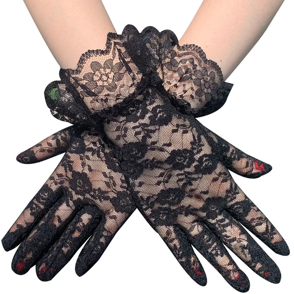 Ladies Party Wedding Lace Gloves Rose Red White Black Gloves Sexy Dress Finger Gloves Mittens