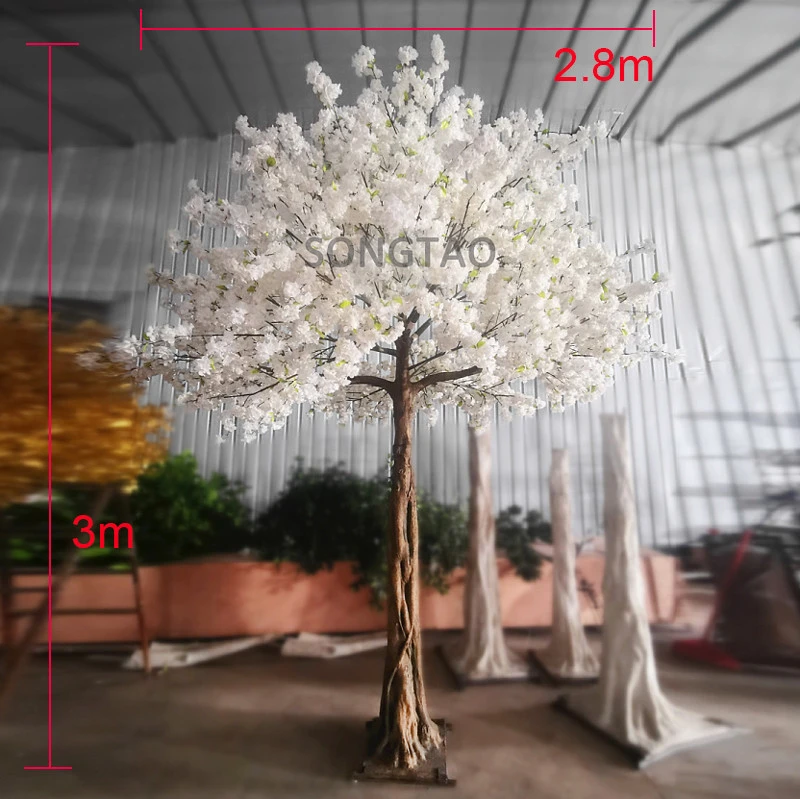 Large Indoor Landscape Decoration Fiberglass Trunk Artificial Flowers Cherry Blossom Tree