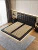 Leather Floating Button Up-holstered Beds Modern Custom  King Size Storage Platform Fabric Bedroom Furniture with Bedside Table